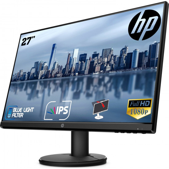 HP V27I  Display 27 Inch 1920 x 1080 Pixels Ultra-Thin LED Backlit - 3 Side Micro Bezel, Full HD, 60 Hz, IPS Panel Computer Monitor with VGA, HDMI Ports - 9Sv93Aa (Black)