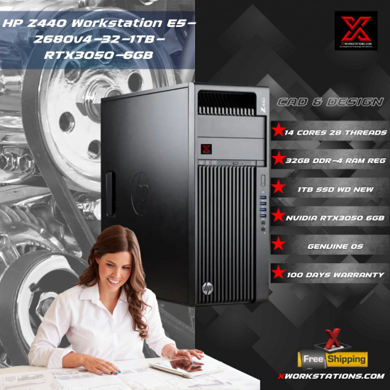 HP Z440 Workstation Intel® Xeon® 14 Cores & 28 Threads Processor E5-2680 v4 Processor 35M Cache up to 3.30GHz I 32GB RAM I 1TB SSD I Windows 10 Pro I Nvidia RTX 3050 6GB Graphics I Black I 15 Kg