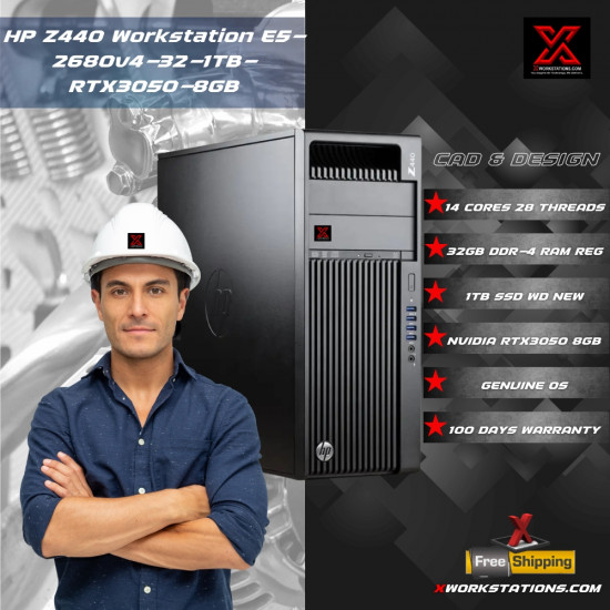 HP Z440 Workstation IntelHP Z440 Workstation Intel® Xeon® 14 Cores & 28 Threads Processor E5-2680 v4 Processor 35M Cache up to 3.30GHz I 32GB RAM I 1TB SSD I Windows 10 Pro I Nvidia RTX 3050 8GB Graphics I Black I 15 KgXeon® 14 Cores & 28 Threads 