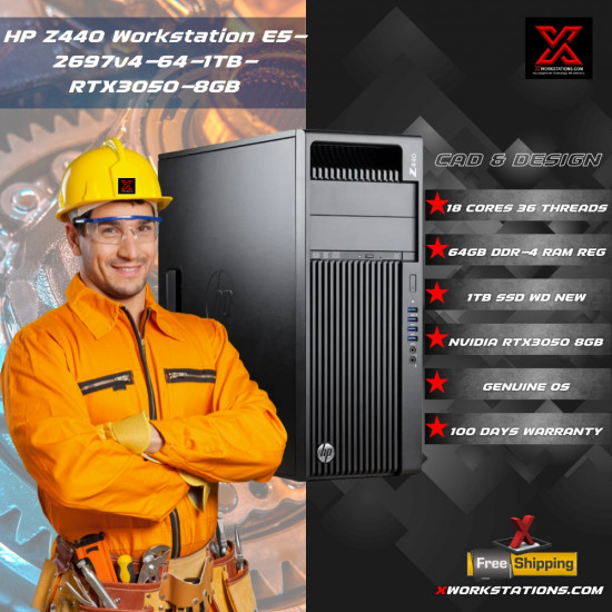 HP Z440 Workstation Intel® Xeon® 18 Cores & 36Threads Processor E5-2697 v4 Processor 45M Cache up to 3.60GHz I 64GB RAM I 1TB SSD I Windows 10 Pro I Nvidia RTX 3050 8GB Graphics I Black I 15 Kg