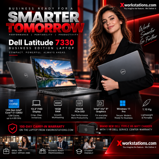 Dell Latitude 7330 Business Edition Laptop (12th Generation intel® Core™ i7-1265U Processor 12M Cache, up to 4.80 GHz I 13.3" FHD Display I 16GB RAM I 256GB PCIe SSD I Windows 11 Pro I Intel® Iris® Xe Graphics I Black 1.10 Kg Dell Latitude 7330 Business Edition Laptop (12th Generation intel® Core™ i7-1265U Processor 12M Cache, up to 4.80 GHz I 13.3" FHD Display I 16GB RAM I 256GB PCIe SSD I Windows 11 Pro I Intel® Iris® Xe Graphics I Black 1.10 Kg