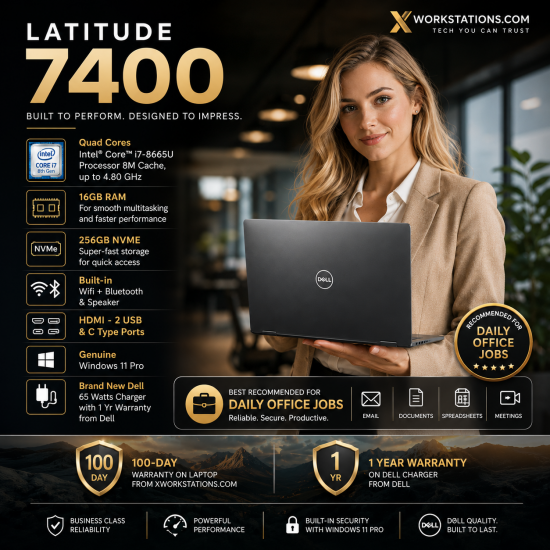 Dell Latitude 7400 Business Edition Laptop ( 8th Generation Intel® Core™ i7-8665U Processor 8M Cache, up to 4.80 GHz I 14" FHD Display I 16GB RAM I 256GB PCIe SSD I Windows 11 Pro I Intel® UHD Graphics 620 I Black I 1.34 Kg Dell Latitude 7400 Business Edition Laptop ( 8th Generation Intel® Core™ i7-8665U Processor 8M Cache, up to 4.80 GHz I 14" FHD Display I 16GB RAM I 256GB PCIe SSD I Windows 11 Pro I Intel® UHD Graphics 620 I Black I 1.34 Kg
