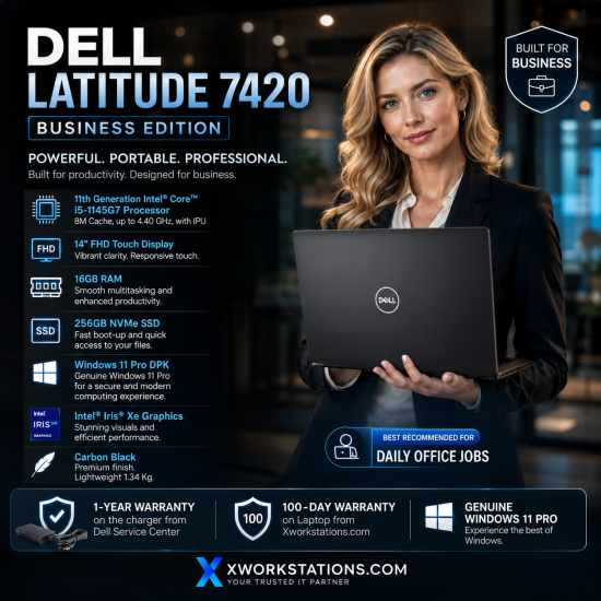 Dell Latitude 7420 Business Edition Laptop ( 11th Generation intel® Core™ i5-1145G7 Processor 8M Cache, up to 4.40 GHz, with IPU I 14" FHD Touch Display I 16GB RAM I 256GB PCIe SSD I Windows 11 Pro I Intel® Iris® Xe Graphics I Black 1.34 Kg Dell Latitude 7420 Business Edition Laptop ( 11th Generation intel® Core™ i5-1145G7 Processor 8M Cache, up to 4.40 GHz, with IPU I 14" FHD Touch Display I 16GB RAM I 256GB PCIe SSD I Windows 11 Pro I Intel® Iris® Xe Graphics I Black 1.34 Kg