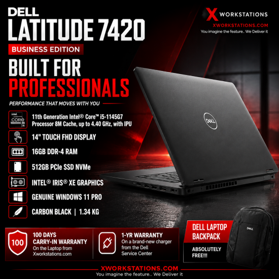 Dell Latitude 7420 Business Edition Laptop ( 11th Generation intel® Core™ i5-1145G7 Processor 8M Cache, up to 4.40 GHz, with IPU I 14" FHD Touch Display I 16GB RAM I 512GB PCIe SSD I Windows 11 Pro I Intel® Iris® Xe Graphics I Black 1.34 Kg Dell Latitude 7420 Business Edition Laptop ( 11th Generation intel® Core™ i5-1145G7 Processor 8M Cache, up to 4.40 GHz, with IPU I 14" FHD Touch Display I 16GB RAM I 512GB PCIe SSD I Windows 11 Pro I Intel® Iris® Xe Graphics I Black 1.34 Kg