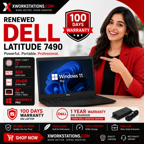 Dell Latitude 7490 Business Edition Laptop ( 8th GenerationIntel® Core™ i7-8650U Processor 8M Cache, up to 4.20 GHz I 14" FHD Display I 8GB RAM I 256GB PCIe SSD I Windows 11 Pro I Intel® UHD Graphics 620 I Black I 1.34 Kg