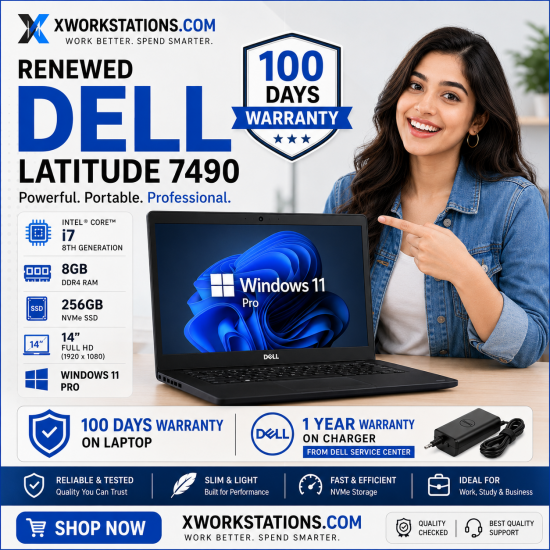 Dell Latitude 7490 Business Edition Laptop ( 8th GenerationIntel® Core™ i7-8650U Processor 8M Cache, up to 4.20 GHz I 14" FHD Display I 8GB RAM I 256GB PCIe SSD I Windows 11 Pro I Intel® UHD Graphics 620 I Black I 1.34 Kg