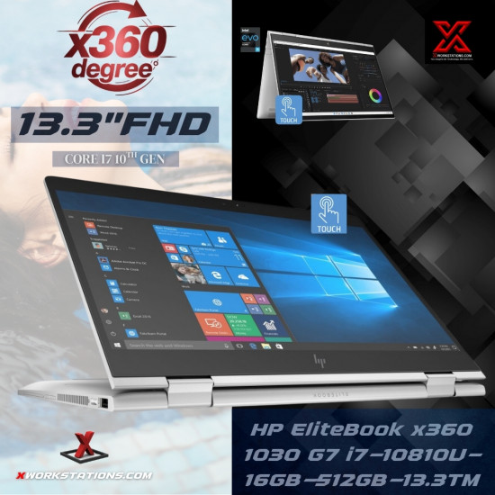 HP EliteBook x360 1030 G7 Premium Notebook 10th Generation Intel® Core™ i7-10810U Processor 12M Cache, up to 4.90 GHz I 13.3" FHD Display I 16GB RAM I 512B NVMe SSD I Windows 11 Pro I Intel® UHD Graphics I Audio By Bang & Olufsen I Silver I 1.2 K