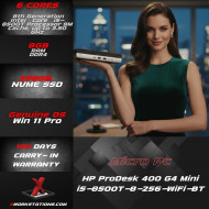 HP ProDesk 400 G4 Desktop Mini PC 8th Generation Intel® Core™ i5-8500T Processor 9M Cache, up to 3.50 GHz I 8GB RAM I 256GB PCIe SSD I Windows 11 Pro I UHD 630 Graphics I Wifi Ready I Hp 65 Watts Charger I Silver-Black I 1.48 Kg