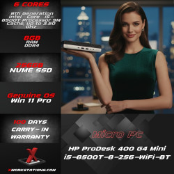 HP ProDesk 400 G4 Desktop Mini PC 8th Generation Intel® Core™ i5-8500T Processor 9M Cache, up to 3.50 GHz I 8GB RAM I 256GB PCIe SSD I Windows 11 Pro I UHD 630 Graphics I Wifi Ready I Hp 65 Watts Charger I Silver-Black I 1.48 Kg