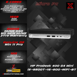 HP ProDesk 400 G4 Desktop Mini PC 9th Generation Intel® Core™ i5-9500T Processor 9M Cache, up to 3.70 GHz I 16GB RAM I 500GB PCIe SSD I Windows 11 Pro I UHD 630 Graphics I Wifi Ready I Hp 65 Watts Charger I Silver-Black I 1.48 Kg HP ProDesk 400 G4 Desktop Mini PC 9th Generation Intel® Core™ i5-9500T Processor 9M Cache, up to 3.70 GHz I 16GB RAM I 500GB PCIe SSD I Windows 11 Pro I UHD 630 Graphics I Wifi Ready I Hp 65 Watts Charger I Silver-Black I 1.48 Kg
