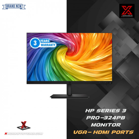 HP SERIES 3 PRO-324PB MONITOR  I  23.8" FHD 1920 X 1080  I  75 HZ, IPS PANEL WITH VGA, HDMI  I  BUILT-IN SPEAKERS I  3YRS HP WARRANTY