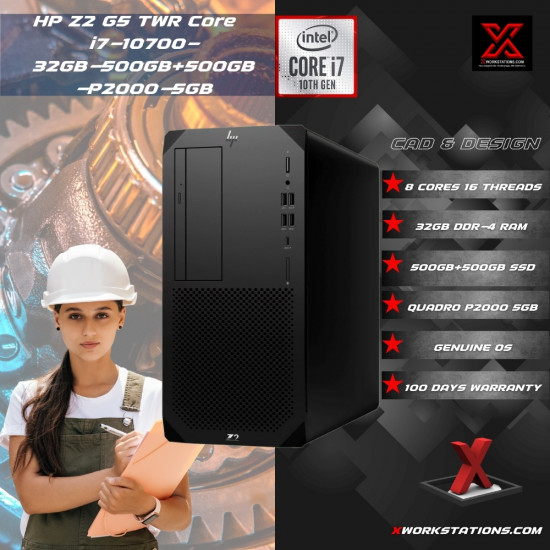 HP Z2 G5 Tower Workstation 10th Generation Intel® Octa Core™ i7-10700 Processor 16M Cache, up to 4.80 GHz I 32GB RAM I 500GB+500GB SSD I Windows 11 Pro I  Nvidia Quadro P2000 5GB Graphics I Black I 10 Kg