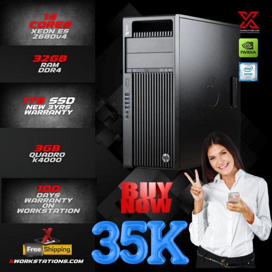 Renewed HP Z440 Workstation Intel® Xeon® 14 Cores & 28 Threads Processor E5-2680 v4 Processor 35M Cache up to 3.30GHz I 32GB DDR-4 RAM I 480GB SSD I 1TB SATA HDD I Nvidia QUADRO K4000 3GB Graphics I Windows 10 Pro