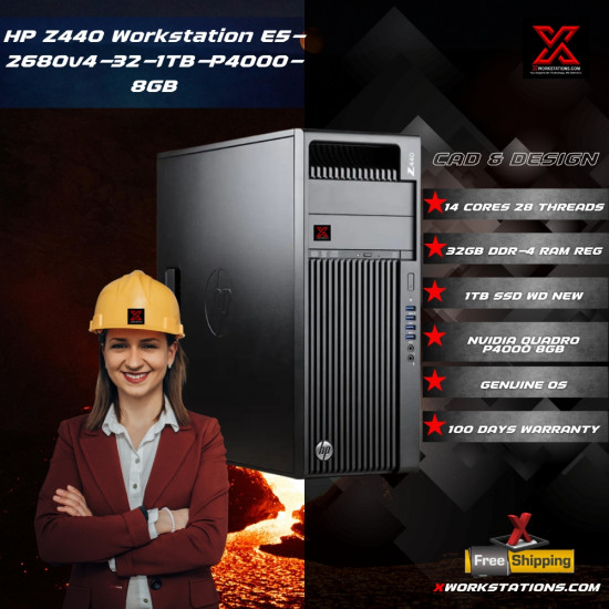 HP Z440 Workstation Intel® Xeon® 14 Cores & 28 Threads Processor E5-2680 v4 Processor 35M Cache up to 3.30GHz I 32GB RAM I 1TB SSD I Windows 10 Pro I Nvidia Quadro P4000 8GB Graphics I Black I 15 Kg