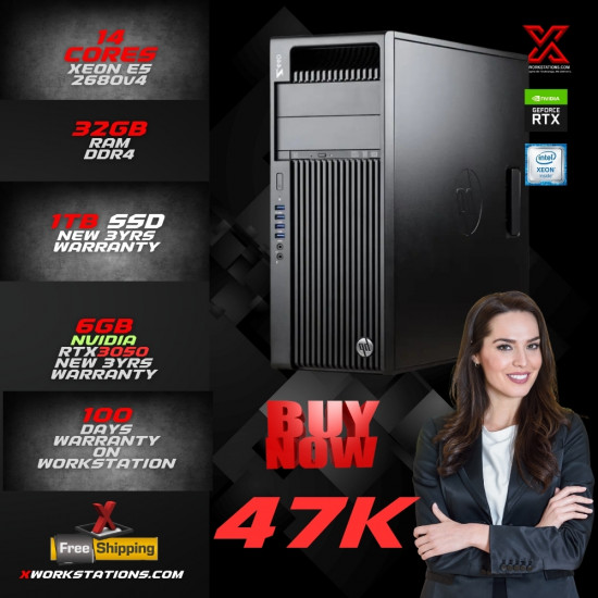HP Z440 Workstation Intel® Xeon® 14 Cores & 28 Threads Processor E5-2680 v4 Processor 35M Cache up to 3.30GHz I 32GB RAM I 1TB SSD I Windows 10 Pro I Nvidia RTX 3050 6GB Graphics I Black I 15 Kg