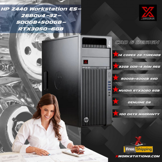 HP Z440 Workstation Intel® Xeon® 14 Cores & 28 Threads Processor E5-2680 v4 Processor 35M Cache up to 3.30GHz I 32GB RAM I 500GB SSD+500GB SSD I Windows 10 Pro I Nvidia RTX 3050 6GB Graphics I Black I 15 Kg HP Z440 Workstation Intel® Xeon® 14 Cores & 28 Threads Processor E5-2680 v4 Processor 35M Cache up to 3.30GHz I 32GB RAM I 500GB SSD+500GB SSD I Windows 10 Pro I Nvidia RTX 3050 6GB Graphics I Black I 15 Kg