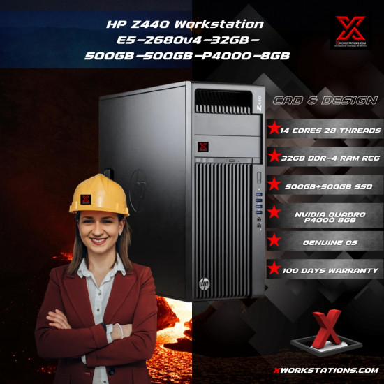 HP Z440 Workstation Intel® Xeon® 14 Cores & 28 Threads Processor E5-2680 v4 Processor 35M Cache up to 3.30GHz I 32GB RAM I 500GB+500GB SSD I Windows 10 Pro I Nvidia Quadro P4000 8GB Graphics I Black I 12 Kg