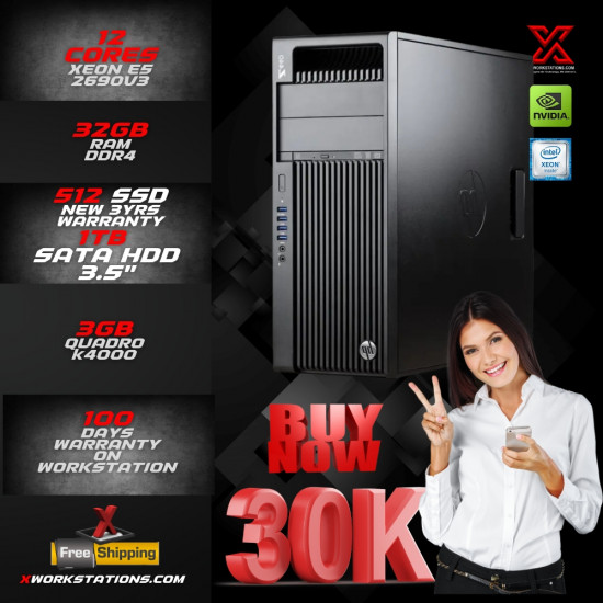 Renewed HP Z440 Workstation: Intel Xeon Processor E5-2690V3 (12 Cores ,30M Cache, 2.60 GHz up to 3.50GHz) I 32GB DDR-4 RAM I 512GB SSD I 1TB SATA HDD I Nvidia QUADRO K4000 3GB Graphics I Windows 10 Pro