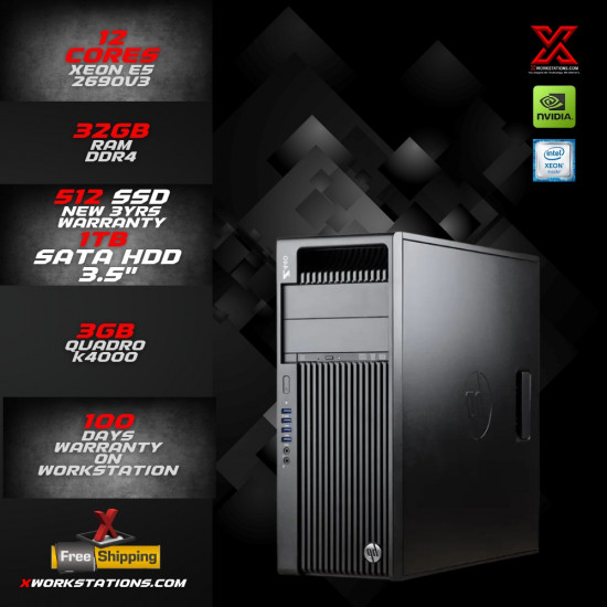 Renewed HP Z440 Workstation: Intel Xeon Processor E5-2690V3 (12 Cores ,30M Cache, 2.60 GHz up to 3.50GHz) I 32GB DDR-4 RAM I 512GB SSD I 1TB SATA HDD I Nvidia QUADRO K4000 3GB Graphics I Windows 10 Pro