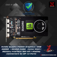 Nvidia Quadro P2000 Graphics  I 5GB GDDR5 - NVIDIA CUDA® Cores 1024  I Memory Interface 160-bit I Display Connectors 4x DP 1.4 Ports 